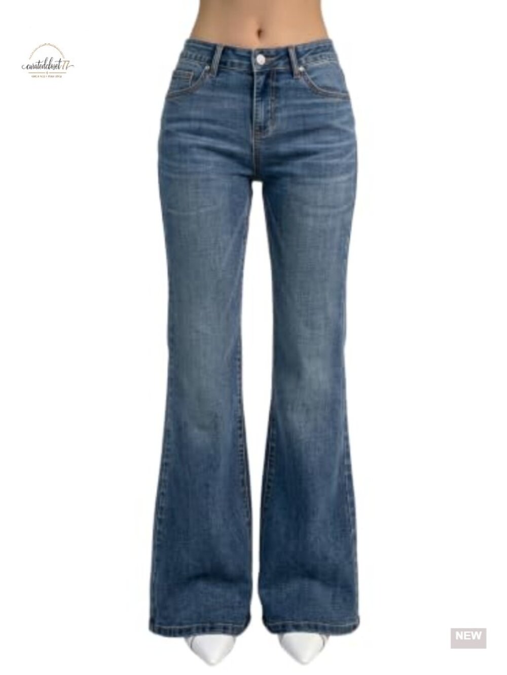 Women's Flare Bell Bottom Jeans Wide Leg Stretchy Denim Pants - Picture 1 of 6